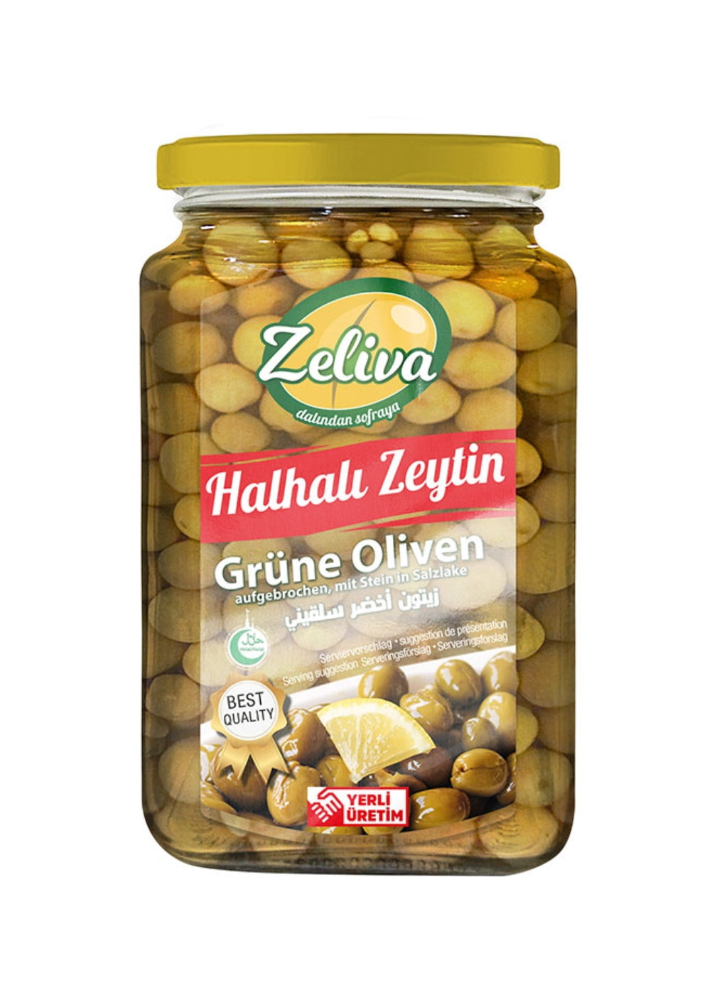 Zeliva Halhali Yesil Zeytin 500gr Cam