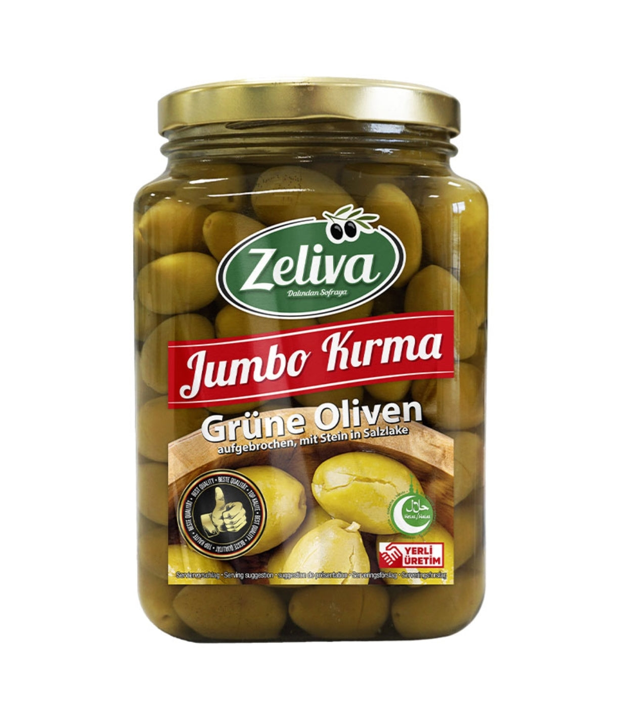 Zeliva Jumbo Kırma Yeşil Zeytin 900gr Cam