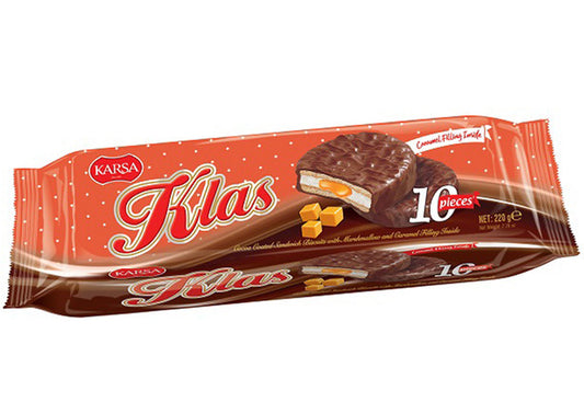 Karsa Klas galletas rellenas sabor a caramelo recubiertas de chocolate 220 gr