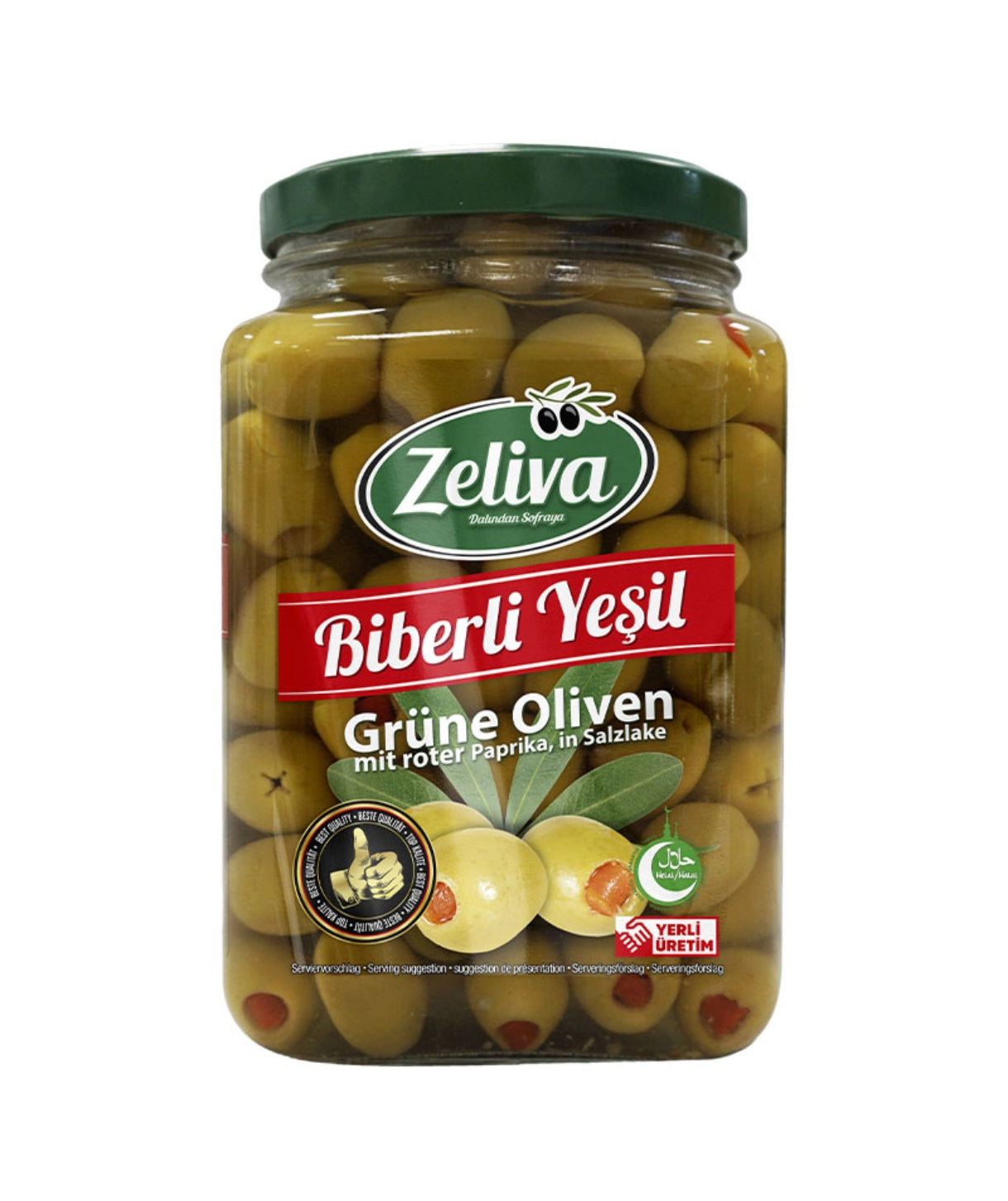 Zeliva Biberli Yeşil Zeytin 900gr Cam