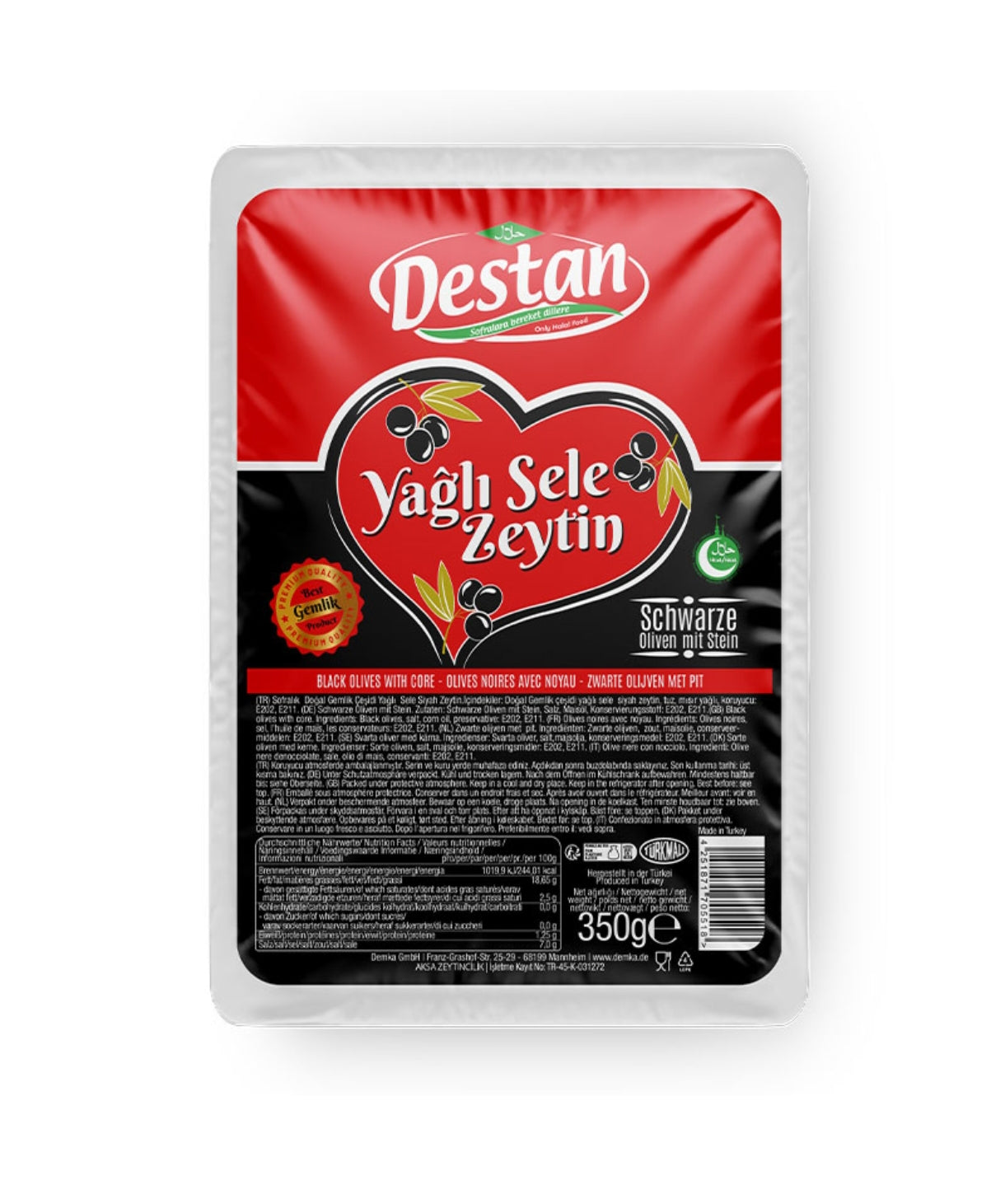 DESTAN Yağlı Sele Siyah Zeytin 350g vakum