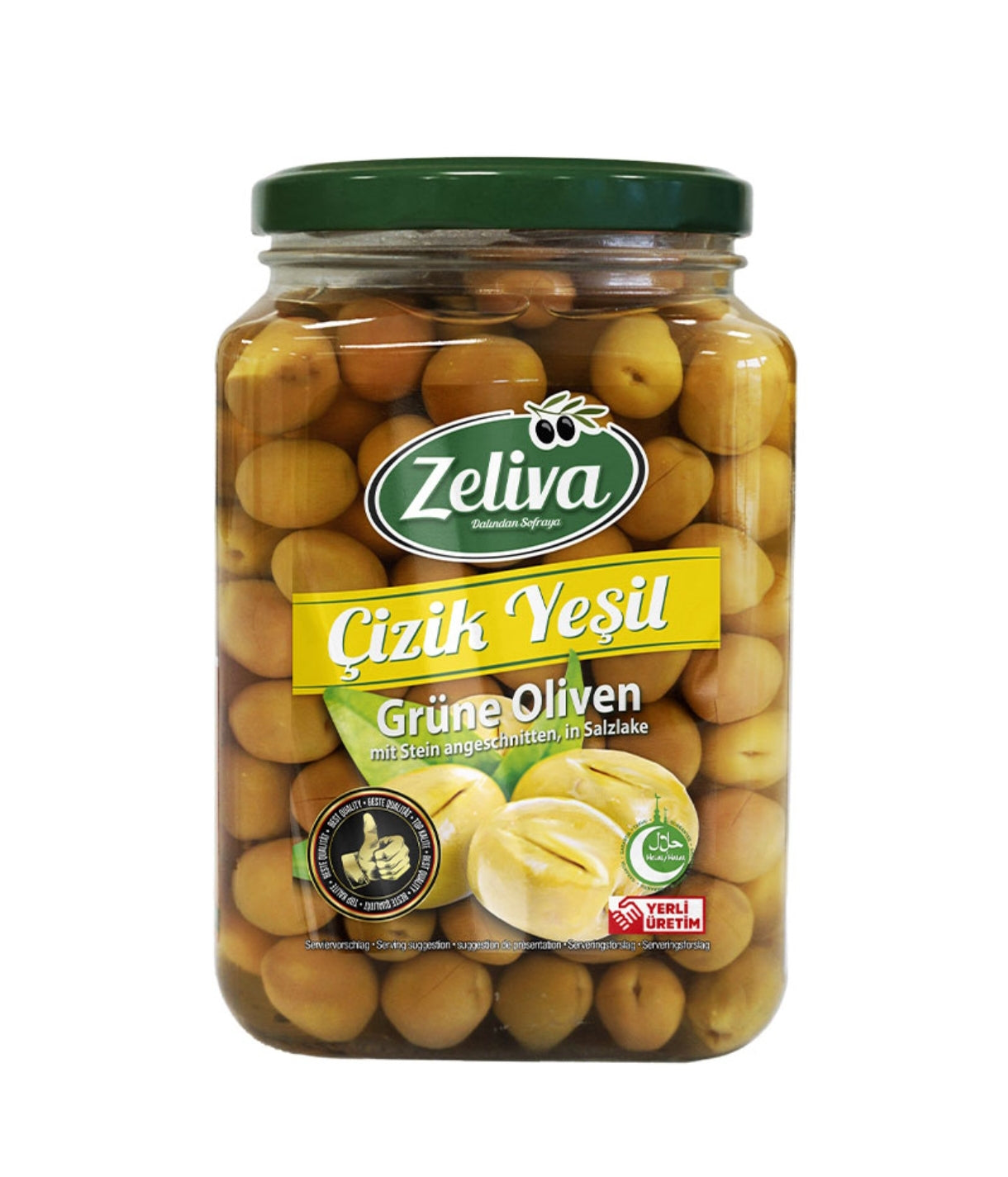 Zeliva Çizik Yeşil Zeytin 900gr Cam